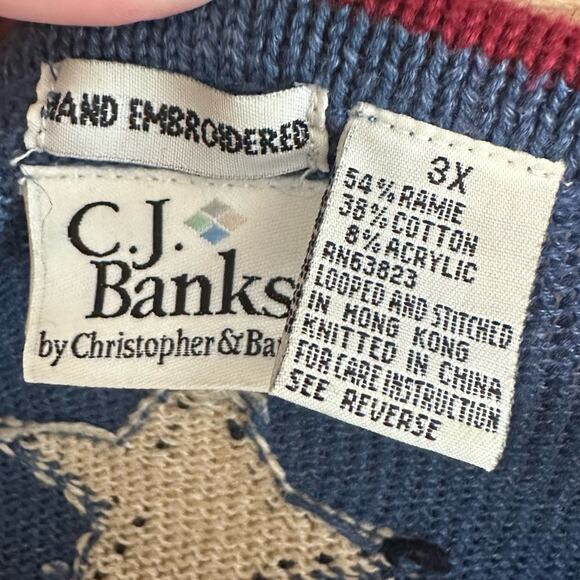 CJ Banks Christopher&Banks Embroidered Sweater USA Flag Women’s 3X Ramie Cotton - Picture 5 of 8